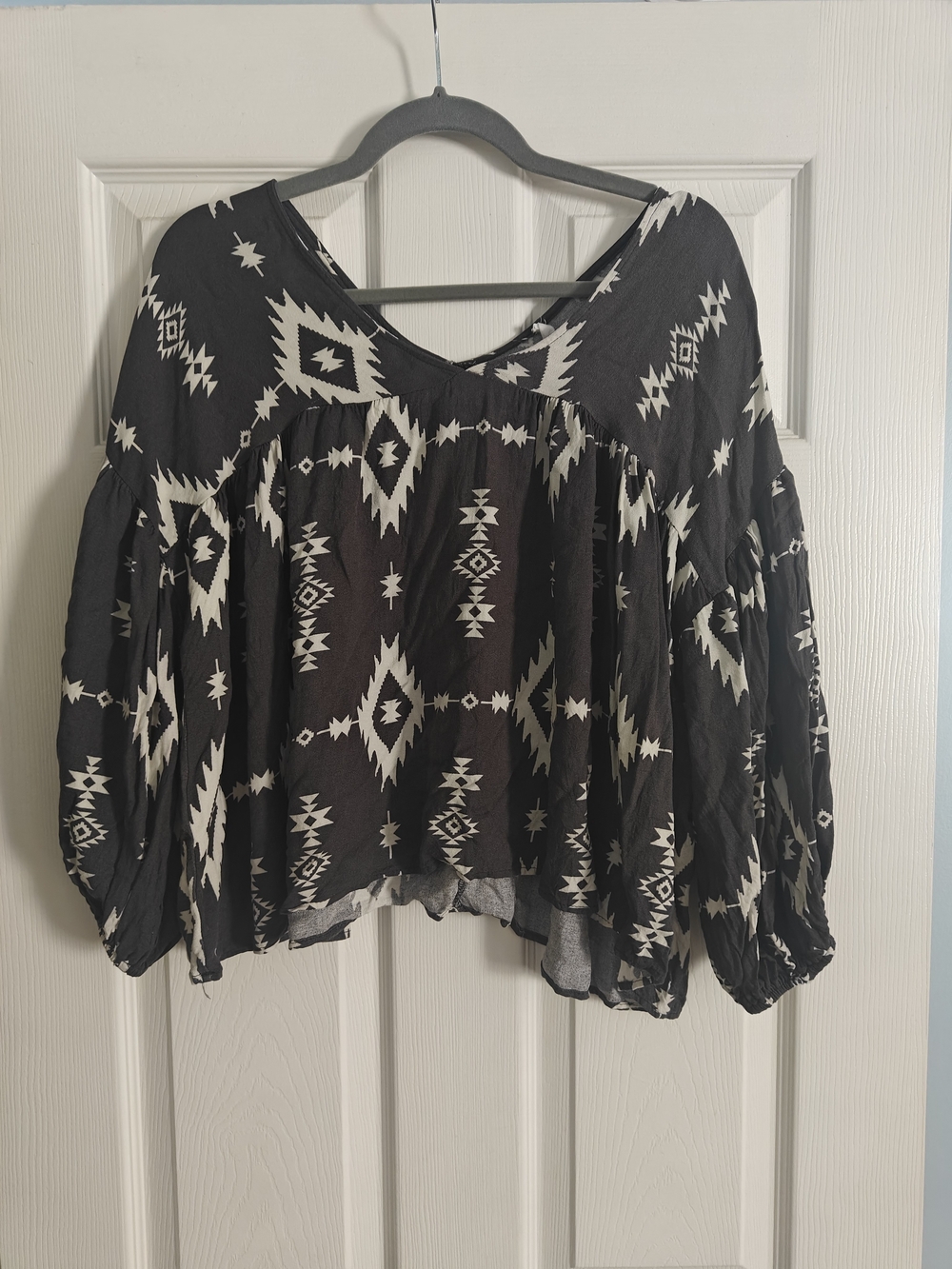 BUCKETLIST Black and White Aztec Peasant Top